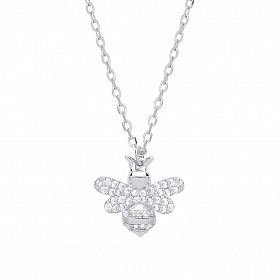 925 Sterling Silver CZ Bumble Bee Pendant Necklace
