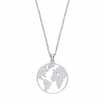 925 Sterling Silver CZ World Globe Map Pendant Necklace
