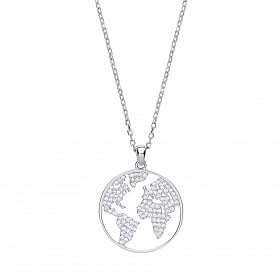 925 Sterling Silver CZ World Globe Map Pendant Necklace