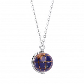 925 Sterling Silver Necklace With A Enamel World Glope Map Pendant
