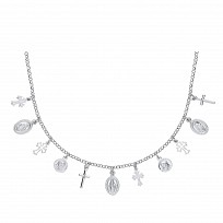 925 Sterling Silver Multiple Cross & St Christopher Necklace