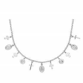 925 Sterling Silver Multiple Cross & St Christopher Necklace
