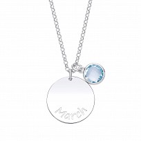 925 Sterling Silver March Aquamarine Birthstone Disc Pendant Necklace