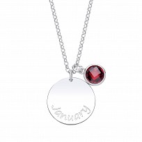 925 Sterling Silver January Garnet Birthstone Disc Pendant Necklace