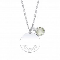 925 Sterling Silver August Peridot Birthstone Disc Pendant Necklace
