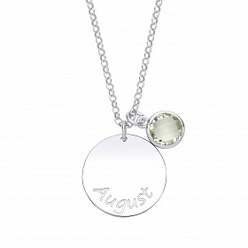 925 Sterling Silver August Peridot Birthstone Disc Pendant Necklace