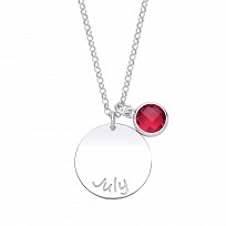 925 Sterling Silver July Ruby Birthstone Disc Pendant Necklace