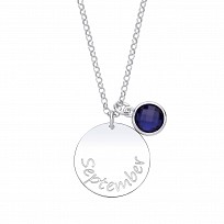 925 Sterling Silver September Sapphire Birthstone Disc Pendant Necklace