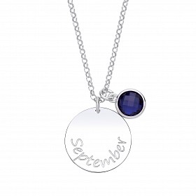925 Sterling Silver September Sapphire Birthstone Disc Pendant Necklace