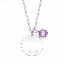 925 Sterling Silver June Violet Birthstone Disc Pendant Necklace