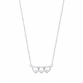 Silver Fancy Necklace With Triple CZ Heart