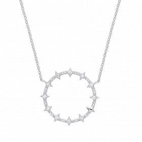 Silver CZ Fancy Circle Pendant Necklace