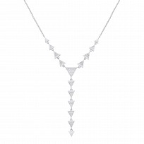 Silver CZ Multiple Triangles Fancy Drop Necklace