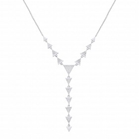 Silver CZ Multiple Triangles Fancy Drop Necklace