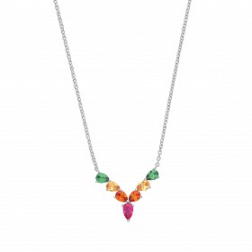 Silver Multicolour Gemstone Wishbone Pendant Necklace