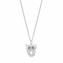 Silver CZ & Emerald Owl Pendant Necklace