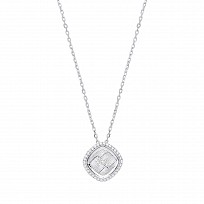 Silver CZ Diamond Cut Illusion Cushion Cut Pendant Necklace