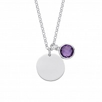 925 Sterling Silver February Amethyst Birthstone Disc Pendant Necklace