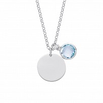 925 Sterling Silver March Aquamarine Birthstone Disc Pendant Necklace