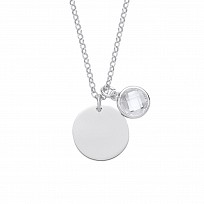925 Sterling Silver April Crystal Birthstone Disc Pendant Necklace