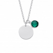 925 Sterling Silver May Emerald Birthstone Disc Pendant Necklace