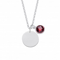 925 Sterling Silver January Garnet Birthstone Disc Pendant Necklace
