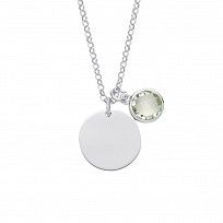 925 Sterling Silver August Peridot Birthstone Disc Pendant Necklace