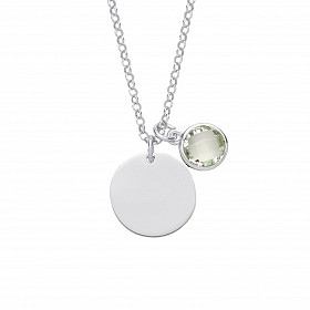 925 Sterling Silver August Peridot Birthstone Disc Pendant Necklace