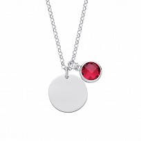 925 Sterling Silver July Ruby Birthstone Disc Pendant Necklace