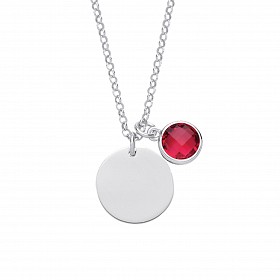 925 Sterling Silver July Ruby Birthstone Disc Pendant Necklace