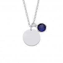 925 Sterling Silver September Sapphire Birthstone Disc Pendant Necklace