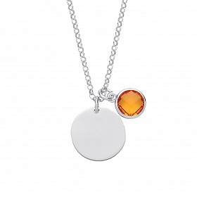 925 Sterling Silver November Topaz Citrine Birthstone Disc Necklace