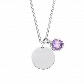 925 Sterling Silver June Violet Birthstone Disc Pendant Necklace