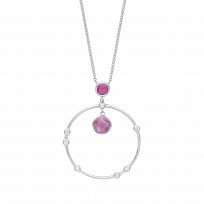 925 Sterling Silver Amethyst, Rhodolite & CZ Fancy Necklace