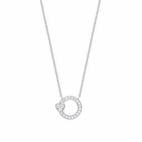925 Sterling Silver CZ Circle & Heart Necklace