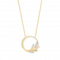 Gold Plated CZ Leaf Circle Pendant Necklace