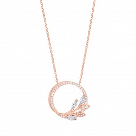 Rose Gold Plated CZ Leaf Circle Pendant Necklace