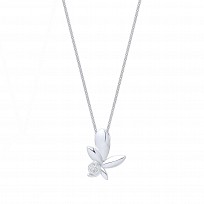 925 Sterling Silver Rhodium Plated CZ Olive Leaf Pendant Necklace