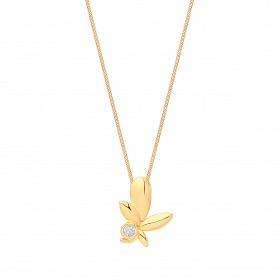Gold Plated CZ Olive Leaf Pendant Necklace
