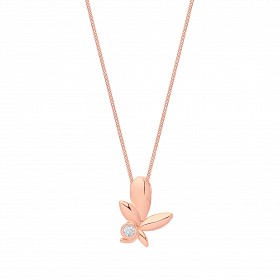 Rose Gold Plated CZ Olive Leaf Pendant Necklace