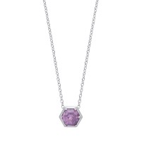 925 Sterling Silver Amethyst Hexagon Pendant Necklace