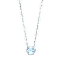 925 Sterling Silver Blue Topaz Hexagon Pendant Necklace