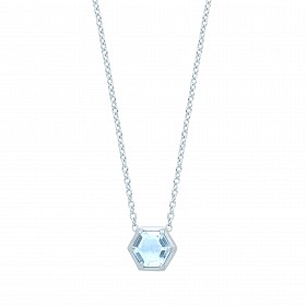 925 Sterling Silver Blue Topaz Hexagon Pendant Necklace
