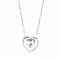 Silver CZ Double Heart Fancy Pendant Necklace