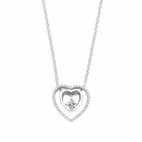Silver CZ Double Heart Fancy Pendant Necklace
