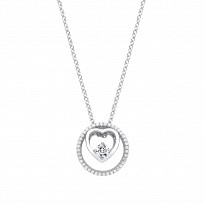 Silver CZ Double Heart Pendant Necklace