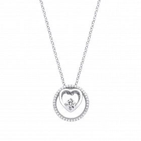 Silver CZ Double Heart Pendant Necklace