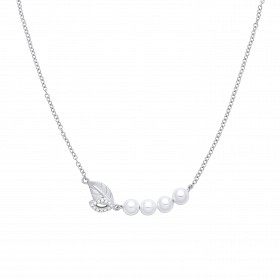 Silver CZ Leaf & Pearl Fancy Necklace