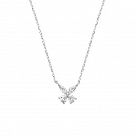 Silver CZ Necklace With Flower Charm