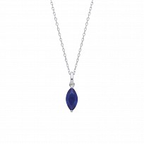 Silver Necklace With Marquise Shape Sapphire Stone